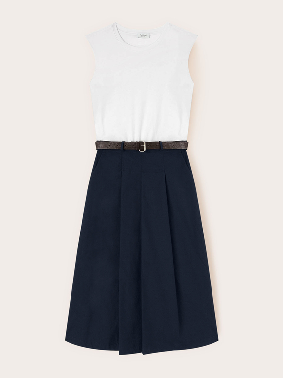 Midikleid mit G&uuml;rtel und Rock aus Popeline