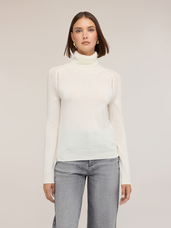 Cashmere turtleneck with ajour&eacute; detail