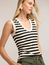 Ribbed striped V-neck top image number 3