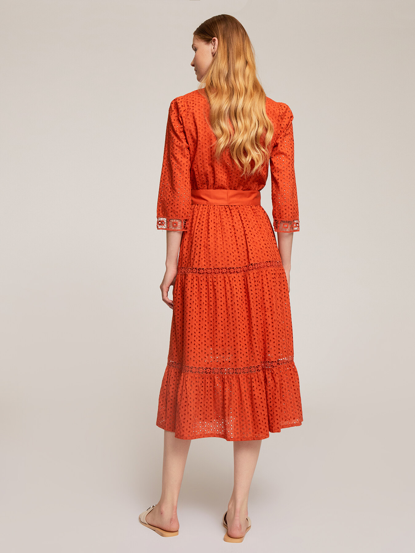Midi dress in broderie anglaise with keyhole neckline image number 1
