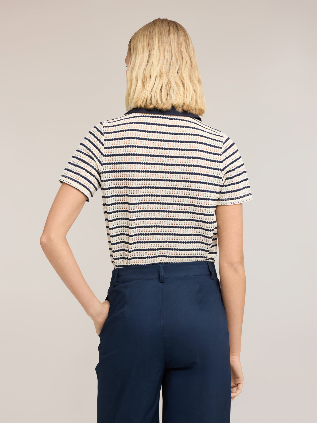 Tricou &icirc;n dungi cu guler contrastant image number 3