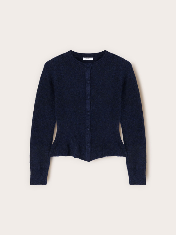 Cardigan con balza in maglia misto lana