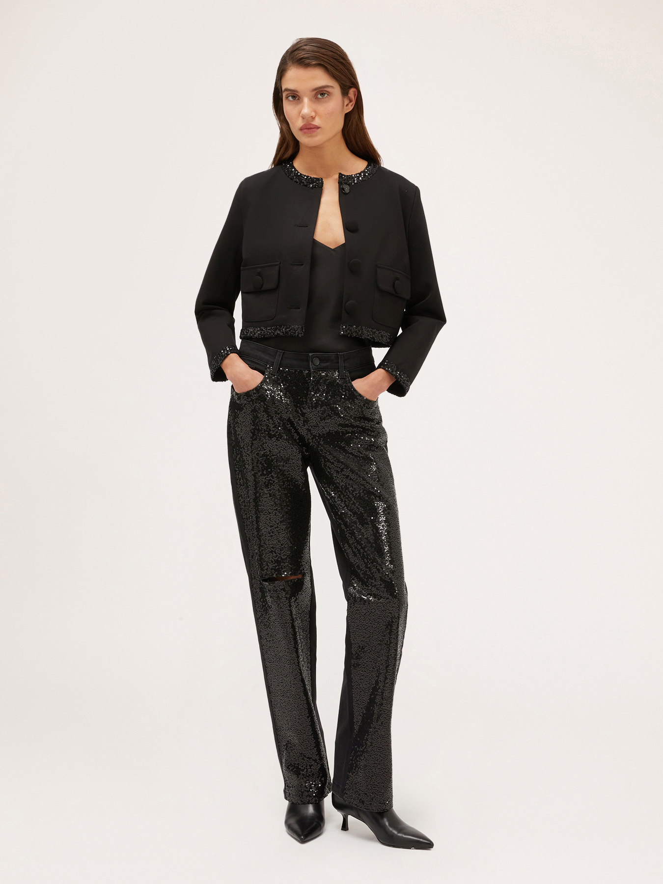 Full sequin wide jeans image number 0