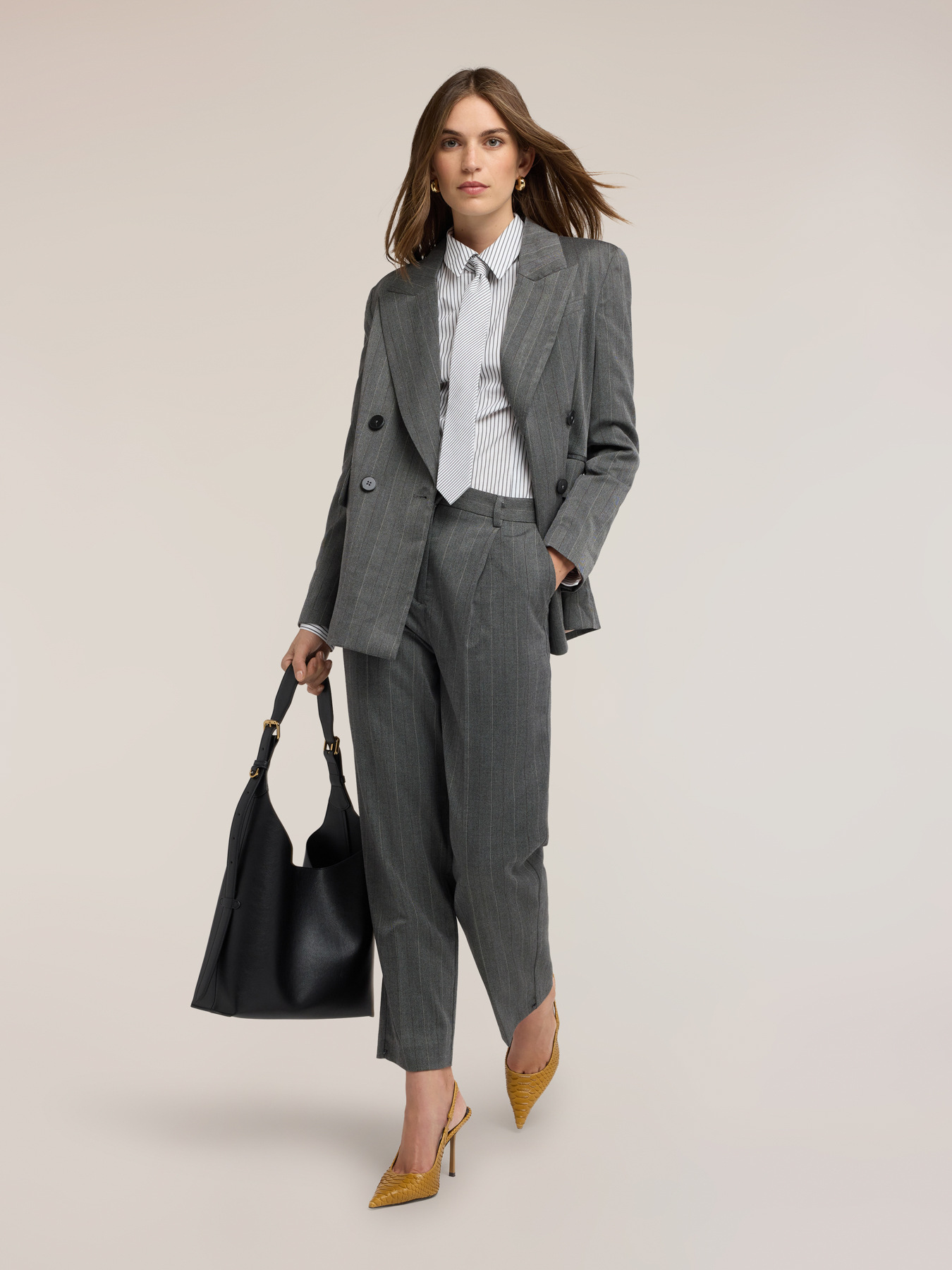 Yarn-dyed pinstripe barrel pants image number 0