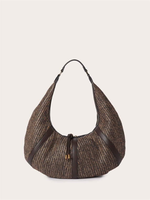 Woven hobo crossbody bag with tassels