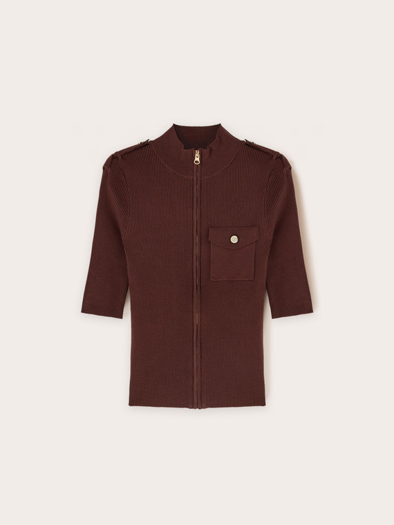 Ribbed cardigan with epaulettes