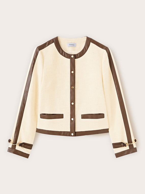 Boucl&eacute; jacket with contrasting trim