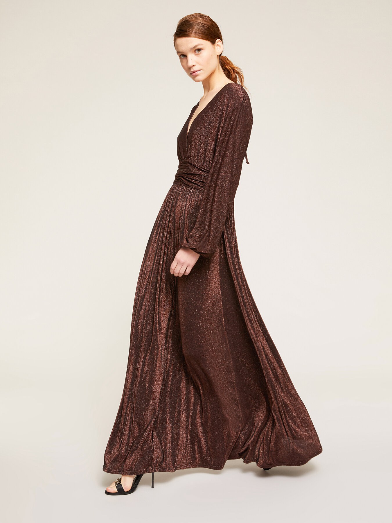 Rochie lungă drapată din jerseu lurex image number 3