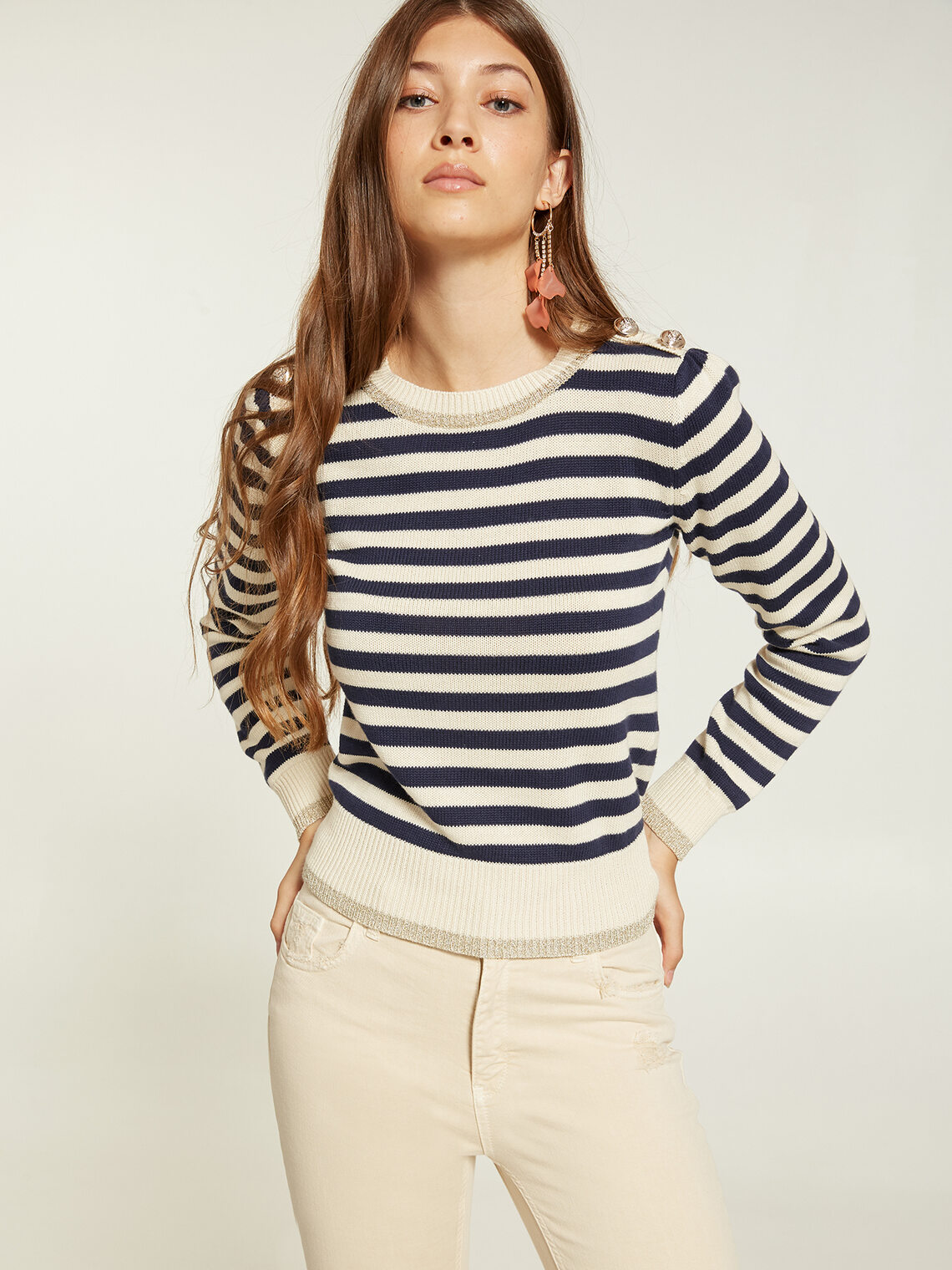 Maglione Bambino Stellou & Friends Righe Cotone - Bottoni Legno E Maniche Raglan