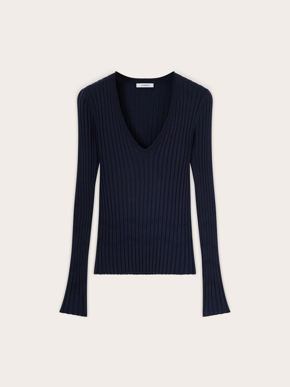 Pull &agrave; c&ocirc;tes plates avec encolure en V