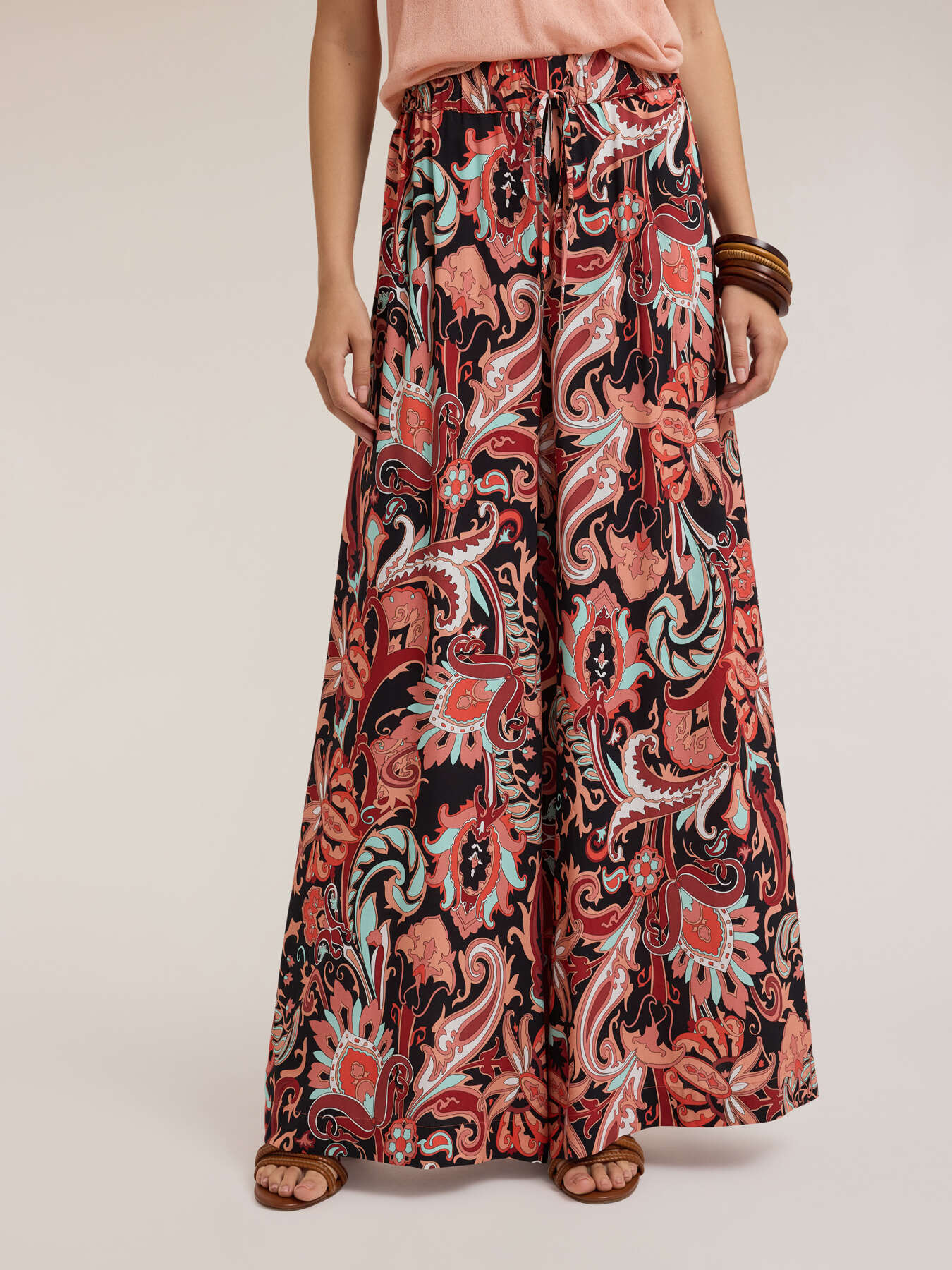 Pantalon palazzo fluide &agrave; motif ethnique image number 3