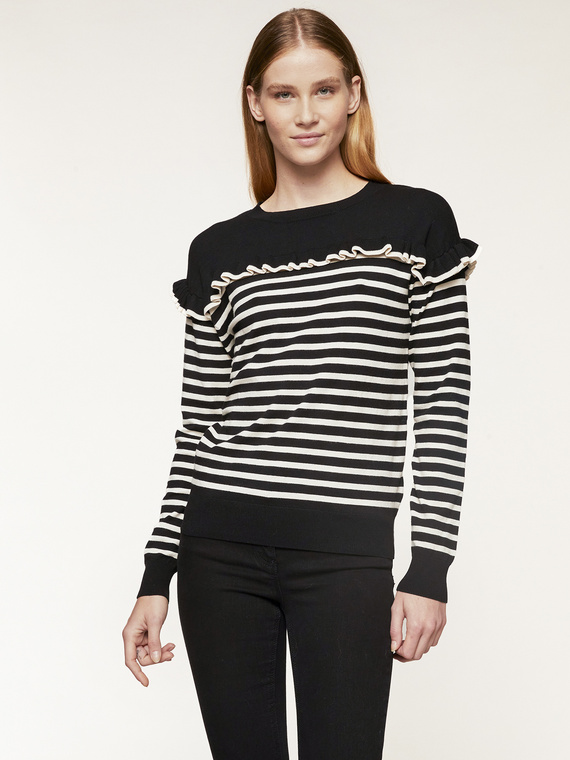 Striped sweater with yoke feature