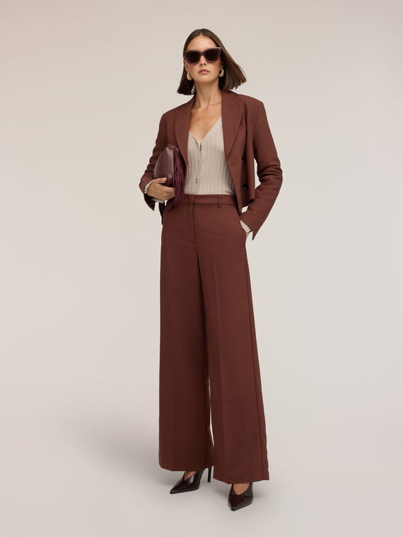 Pantalon palazzo taille haute avec pli marqu&eacute;