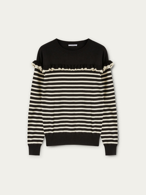 Striped sweater with yoke feature