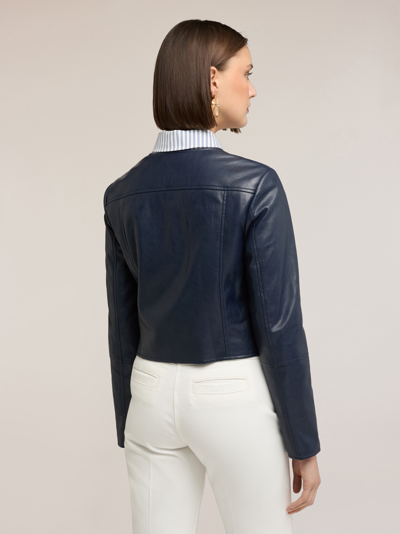 Biker jacket with asymmetric zip and striped lining image number 2