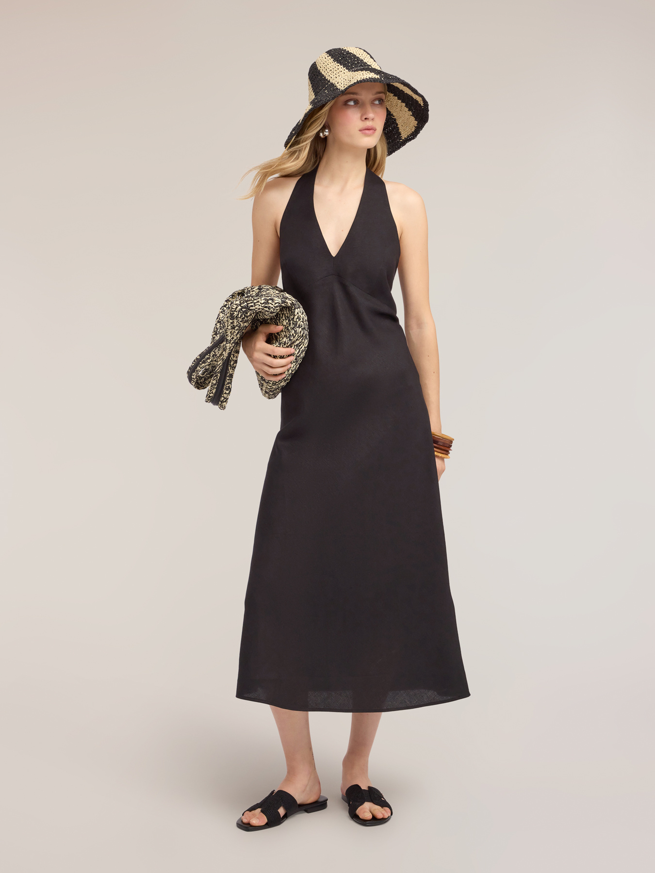 Langes A-Linien-Kleid aus Leinenmischung image number 0
