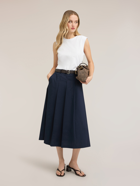 Midi dress with belt and poplin skirt