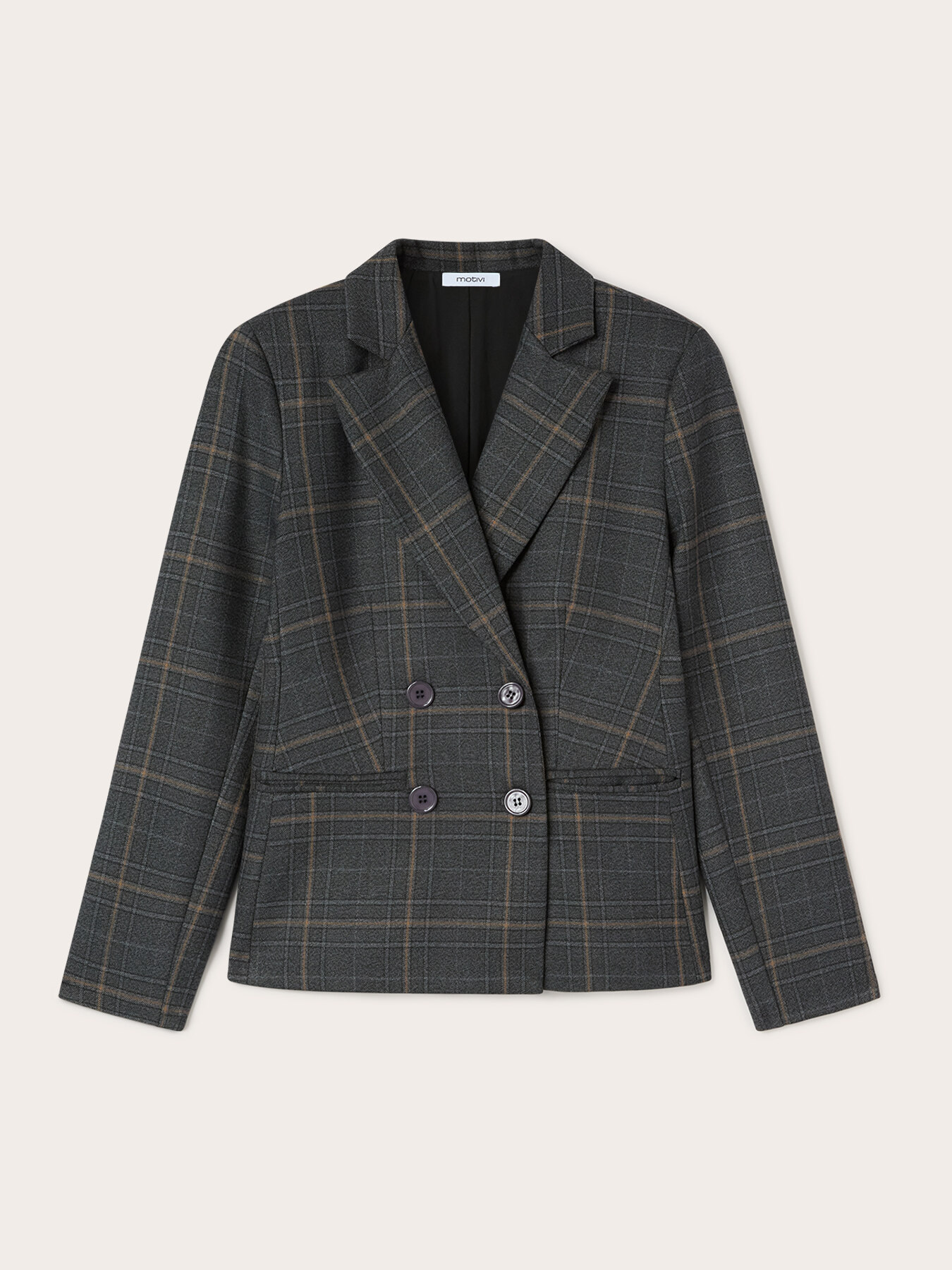 Kurze strukturierte zweireihige Jacke mit Karomuster image number 4