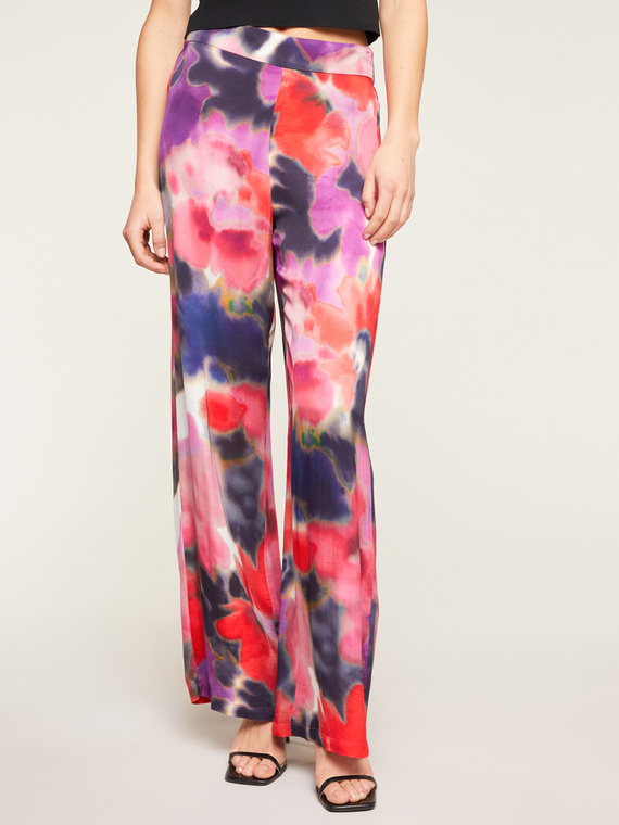 Floral pattern flowing wide-leg trousers