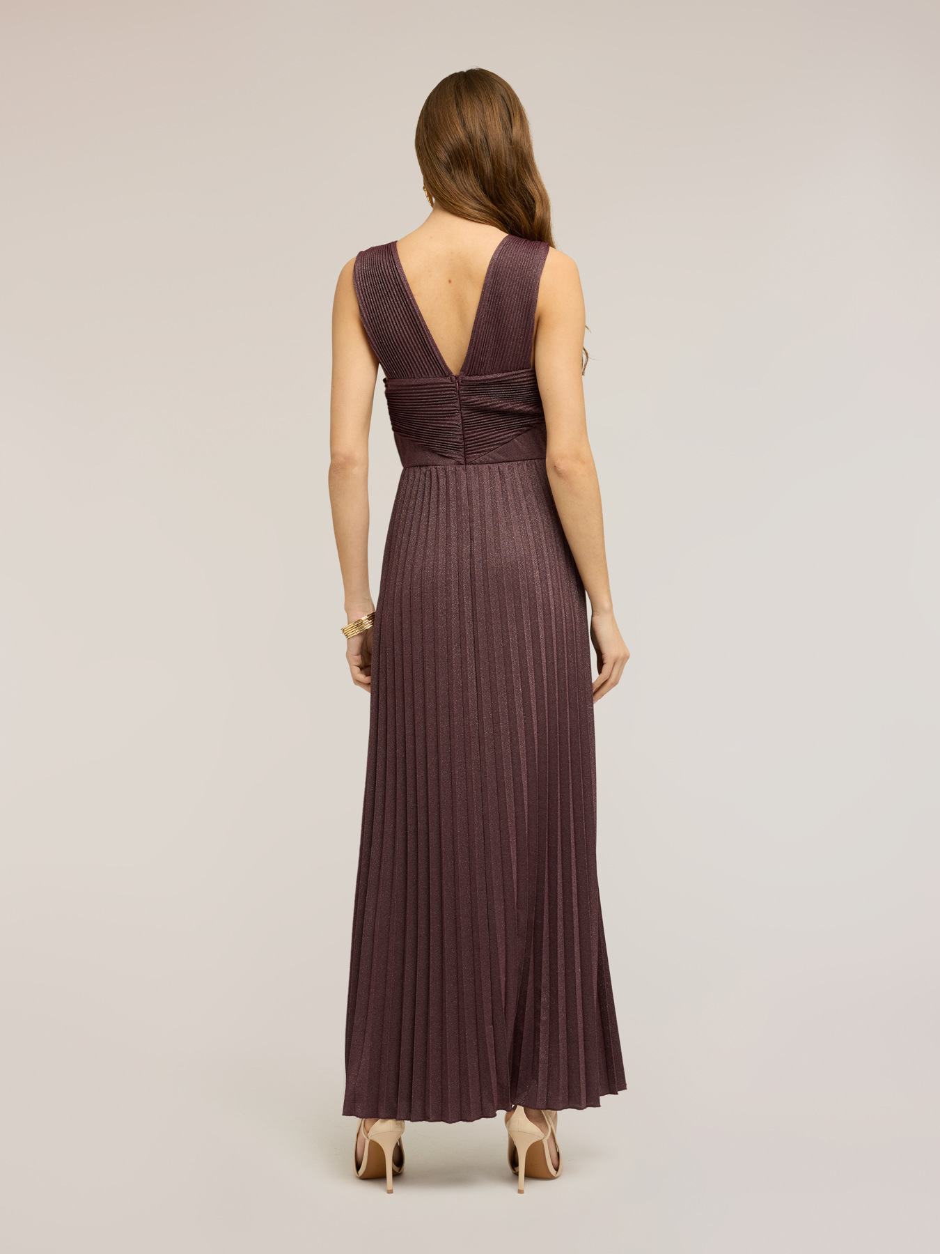 Long pleated dress in lurex jersey image number 1