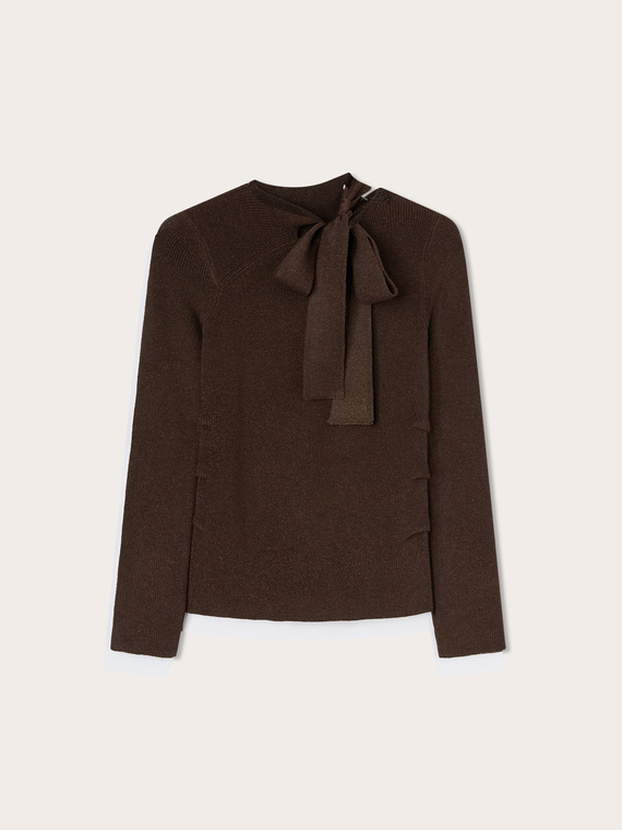 Ribbed lurex sweater with bow