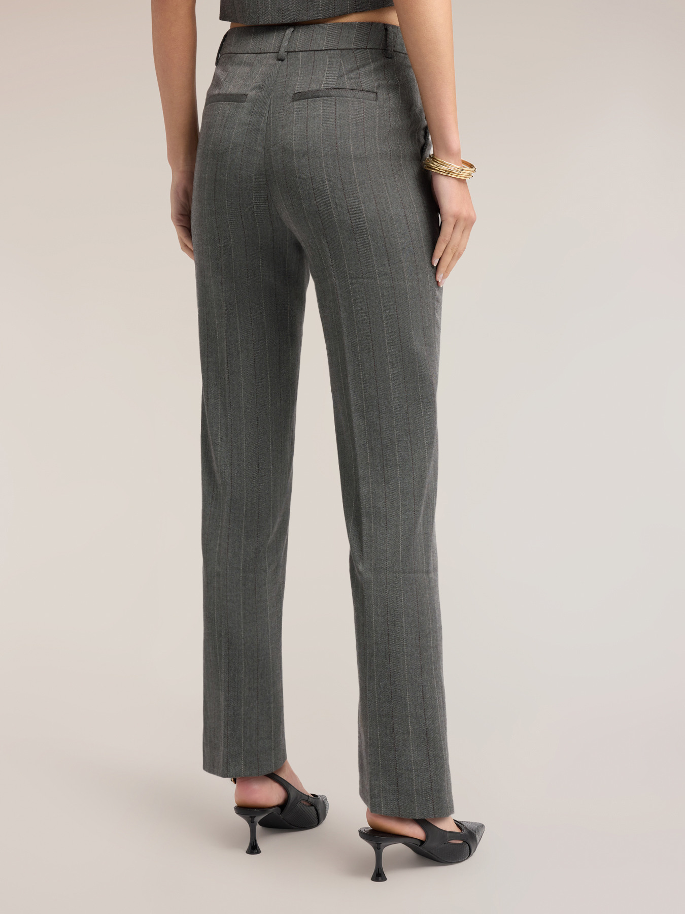 Pinstripe slim trousers in yarn-dyed fabric image number 1