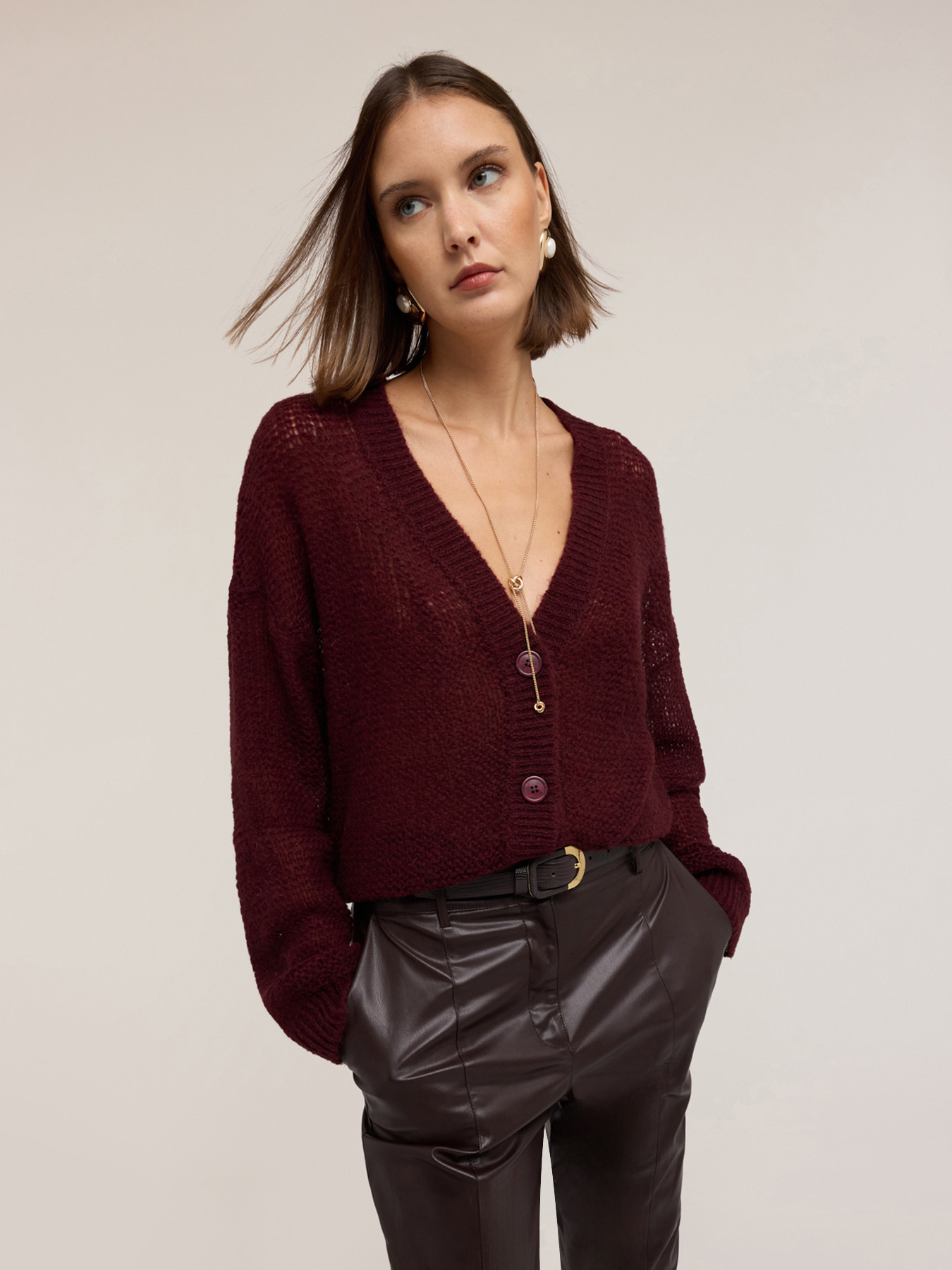 Cardigan en maille ajour&eacute;e m&eacute;lange mohair image number 2