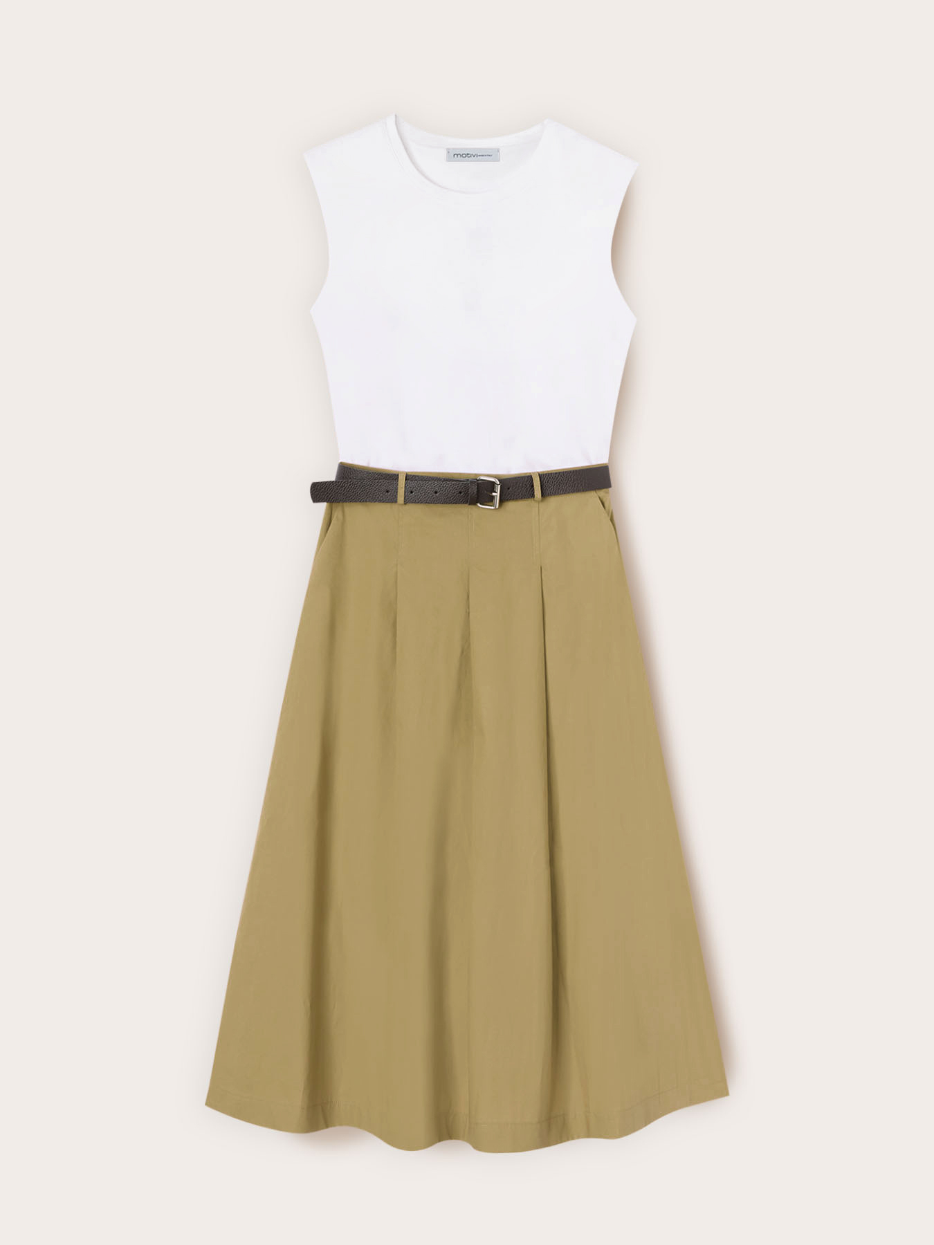 Vestito midi con cintura e gonna in popeline image number 4