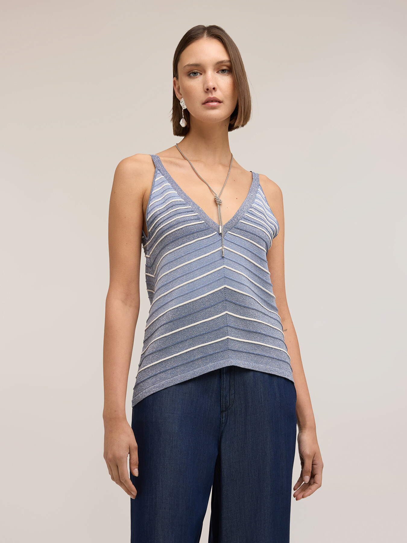Striped lurex blend knit top image number 0