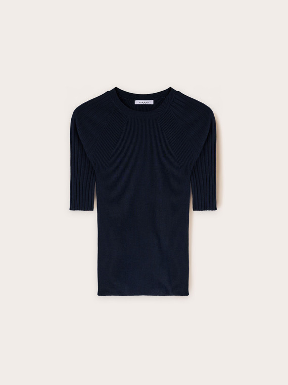 Rippenstrickshirt mit Kurzarm