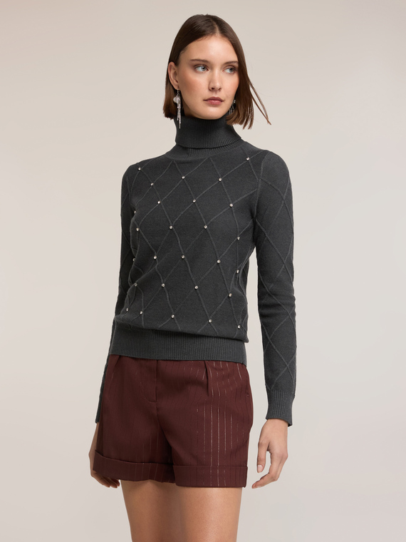 Knit turtleneck with crystal stones