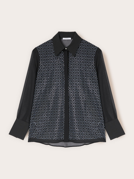 Shirt with geometric rhinestone appliqu&eacute;