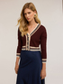 Short knitted cardigan with striped edges image number 2