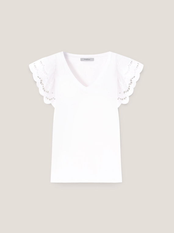 Camiseta de algodón con mangas de sankt Gallen