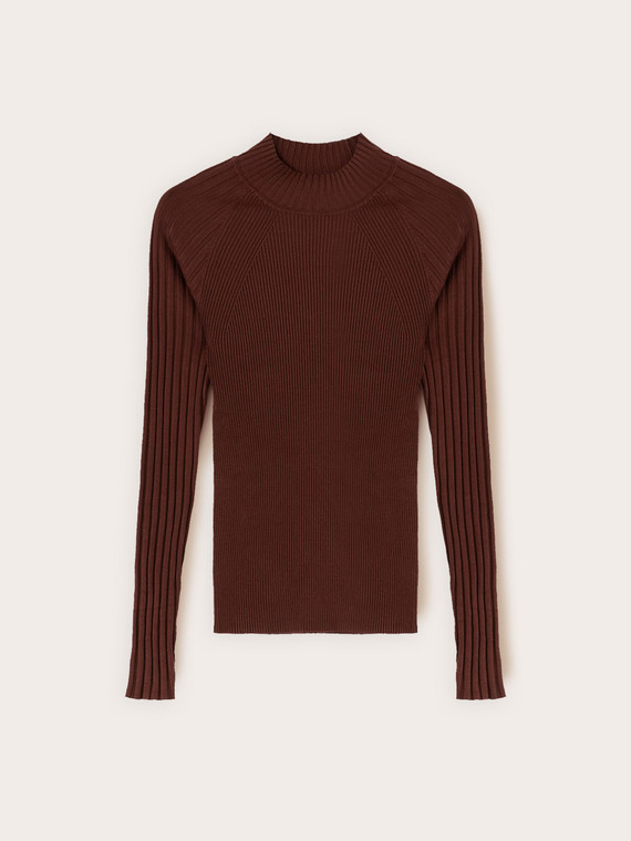 Fitted ribbed turtleneck sweater