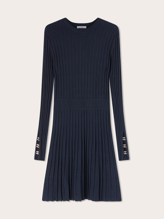 Ribbed knit minidress with pleated skirt