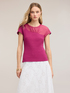 Bi-material t-shirt with draped insert image number 0