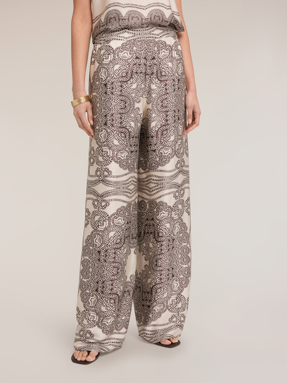 Palazzo pants in printed viscose satin