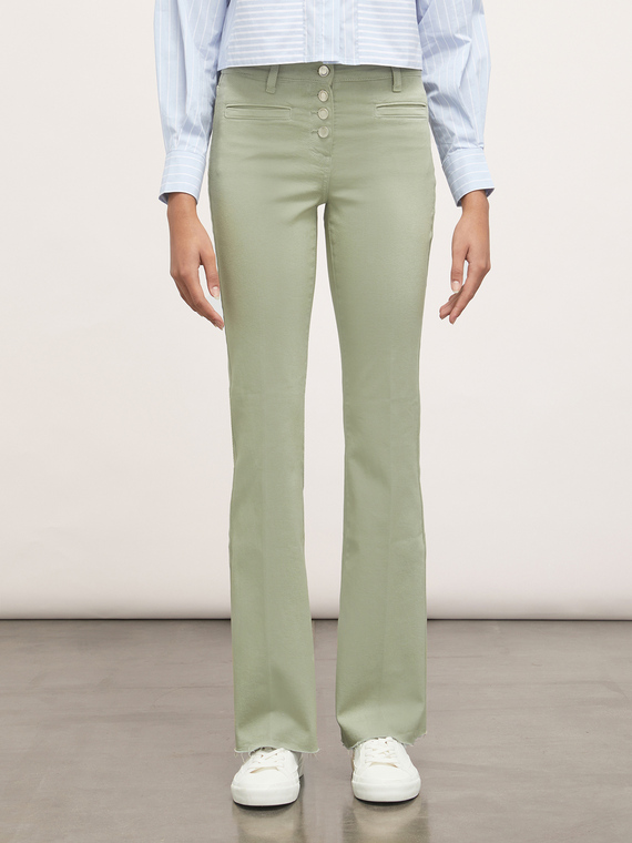 Flared trousers with frayed hem