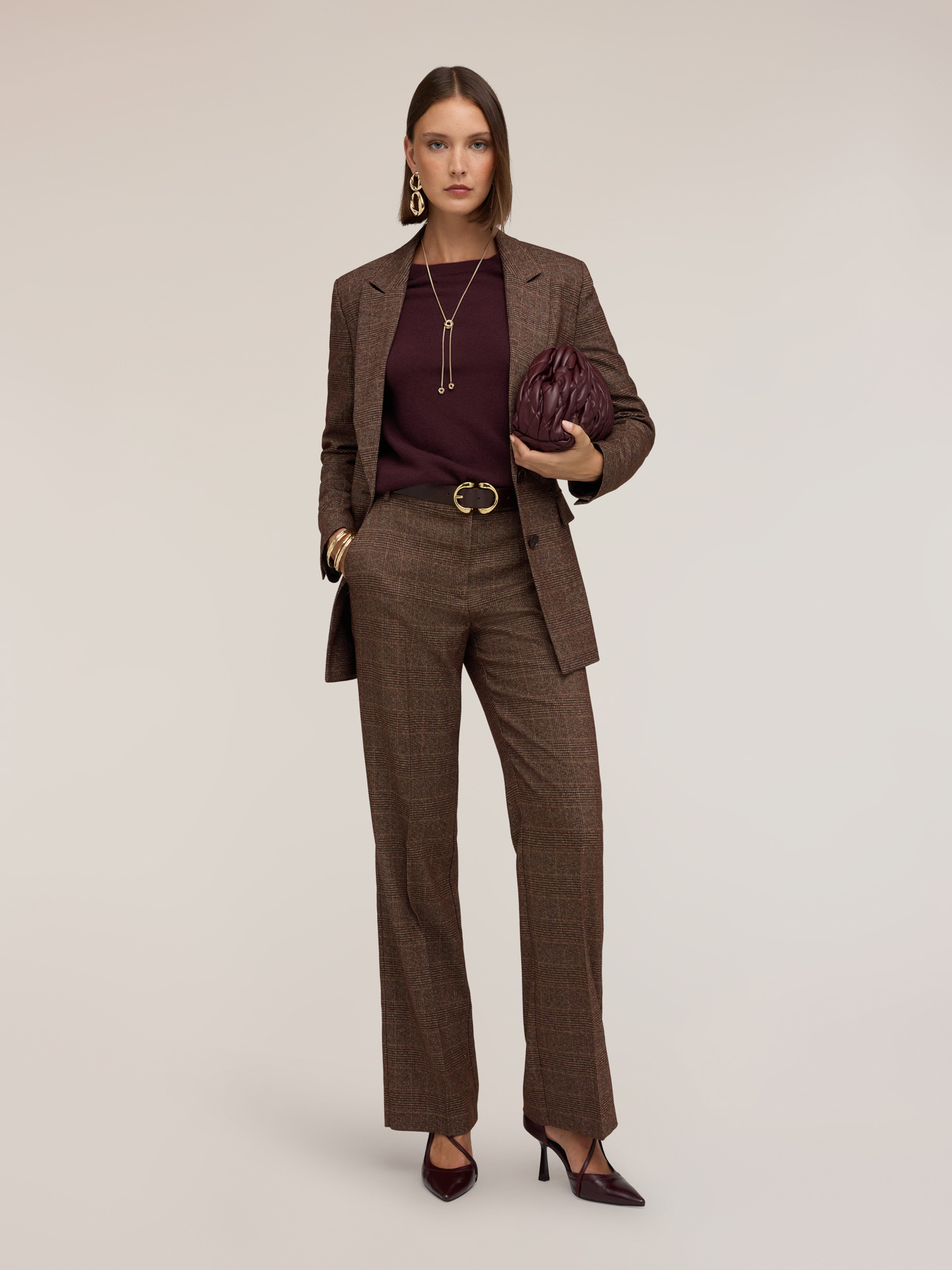 Checked palazzo pants in yarn-dyed fabric image number 0