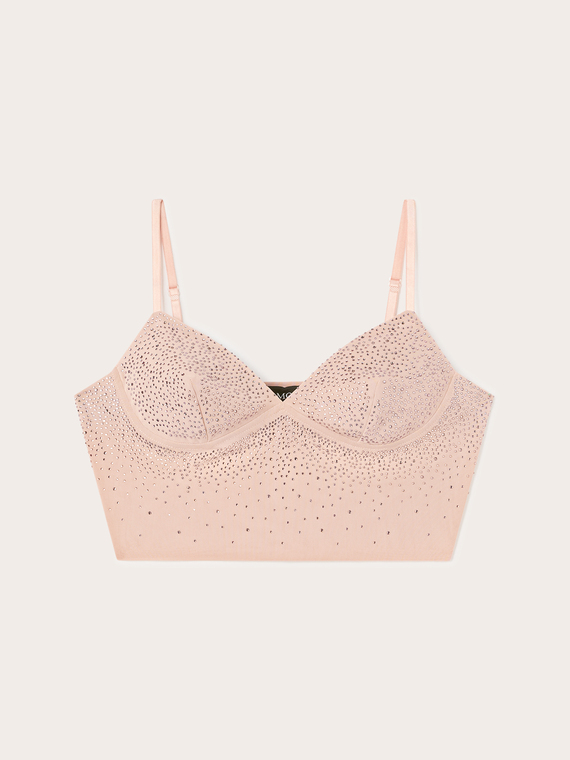 Top crop in tulle con micro-strass