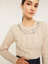Pullover in maglia a trecce con pietre crystal image number 2