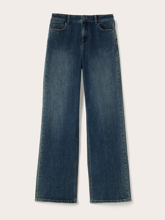 Wide-leg jeans with rhinestone embellishments