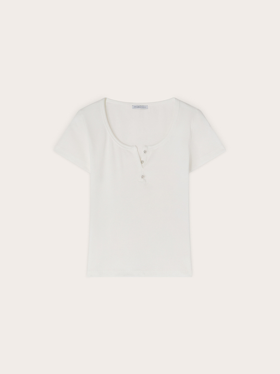T-shirt with henley neckline and jewel buttons