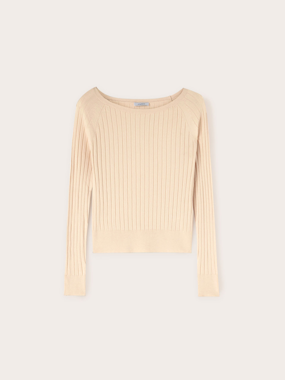 Pulover cu decolteu barcă din tricot plat