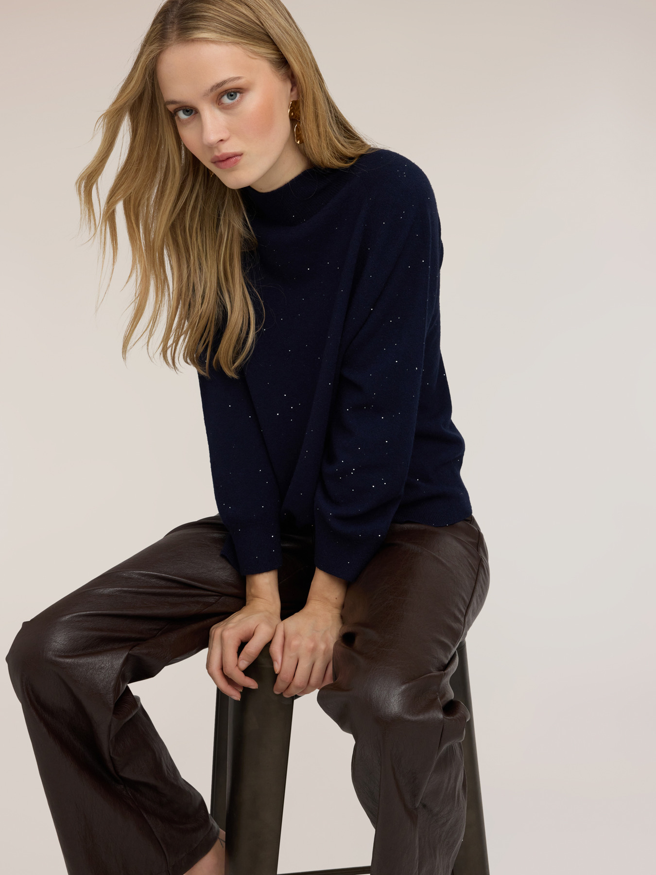 High-neck sweater in viscose blend with sequins image number 3