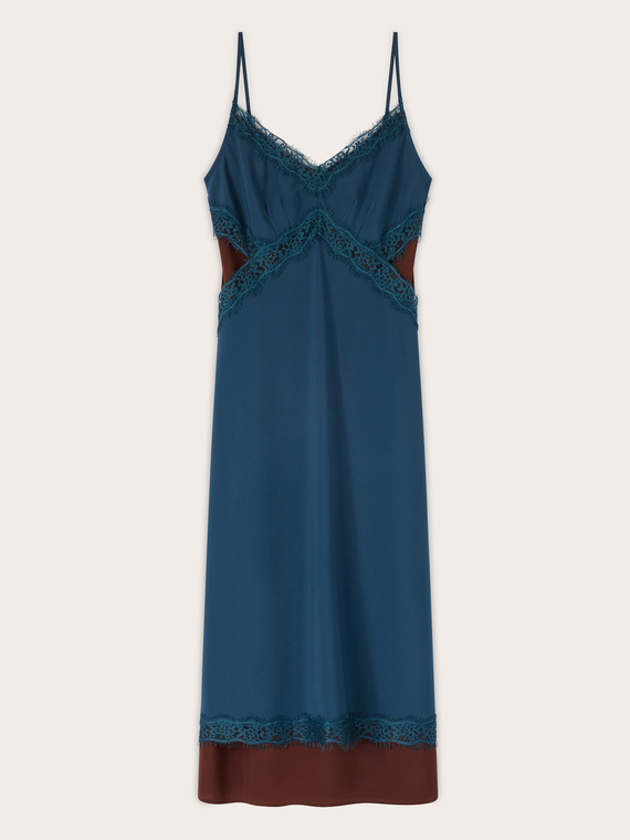 Regular fit cr&ecirc;pe de chine dress with lace