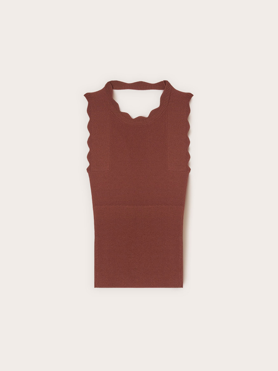 Sweater with scalloped edge and back cut-out