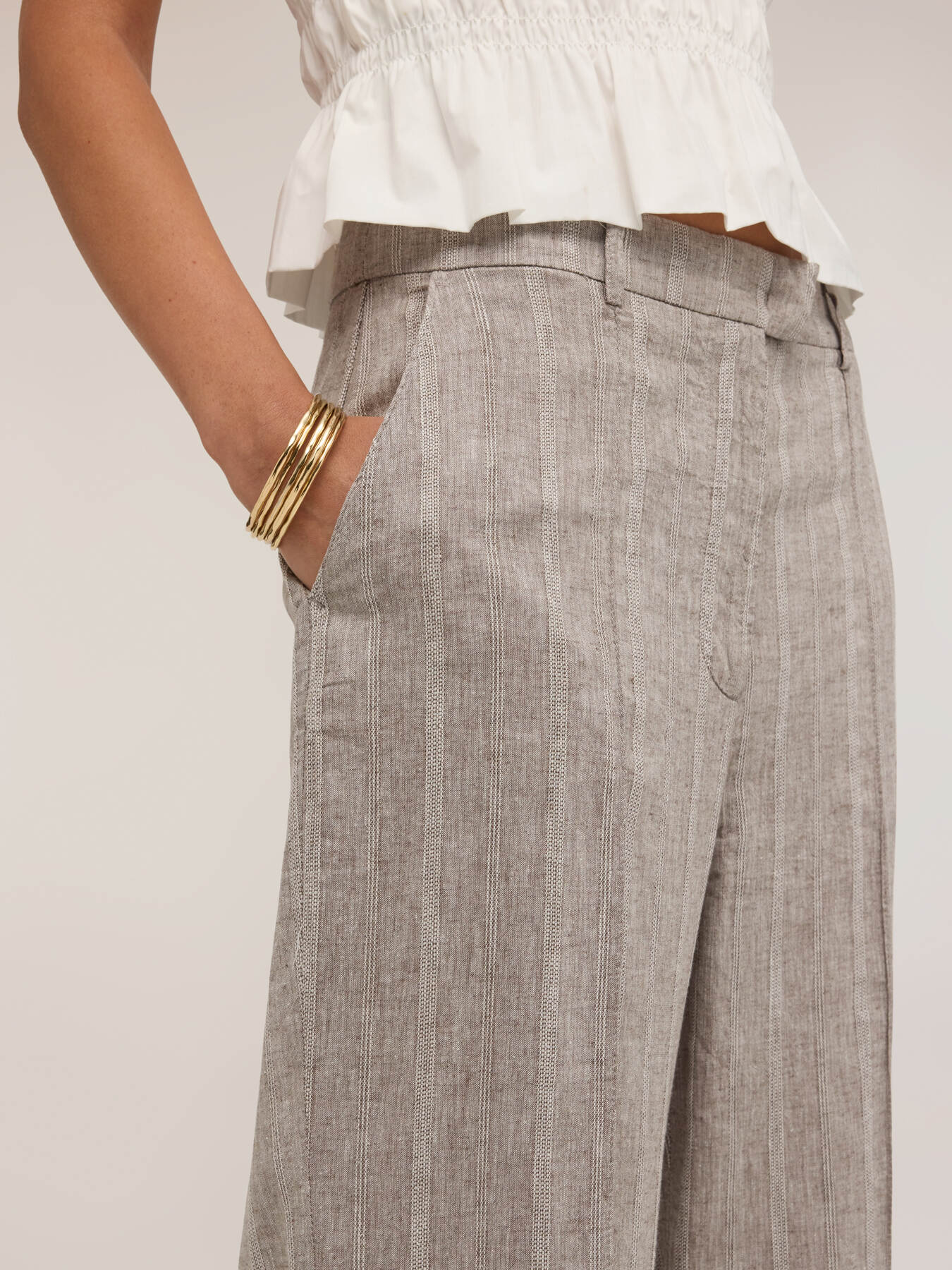 Pantaloni palazzo in misto lino con piega stirata image number 3