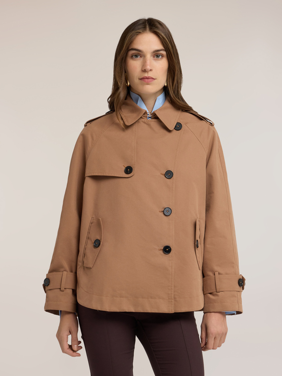 Double-breasted short cotton blend trench coat